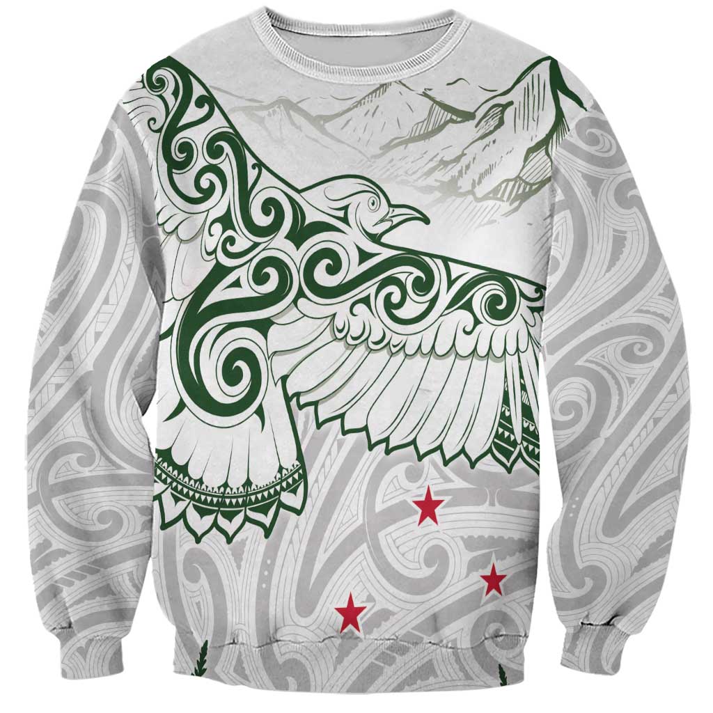 New Zealand Kea Bird Sweatshirt Maori Tattoo and Silver Fern Green Color LT03 Unisex White - Polynesian Pride