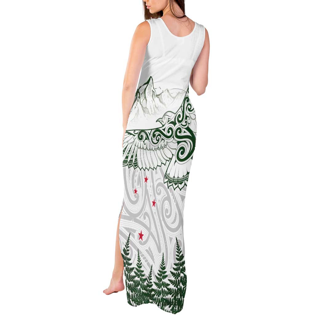 New Zealand Kea Bird Tank Maxi Dress Maori Tattoo and Silver Fern Green Color