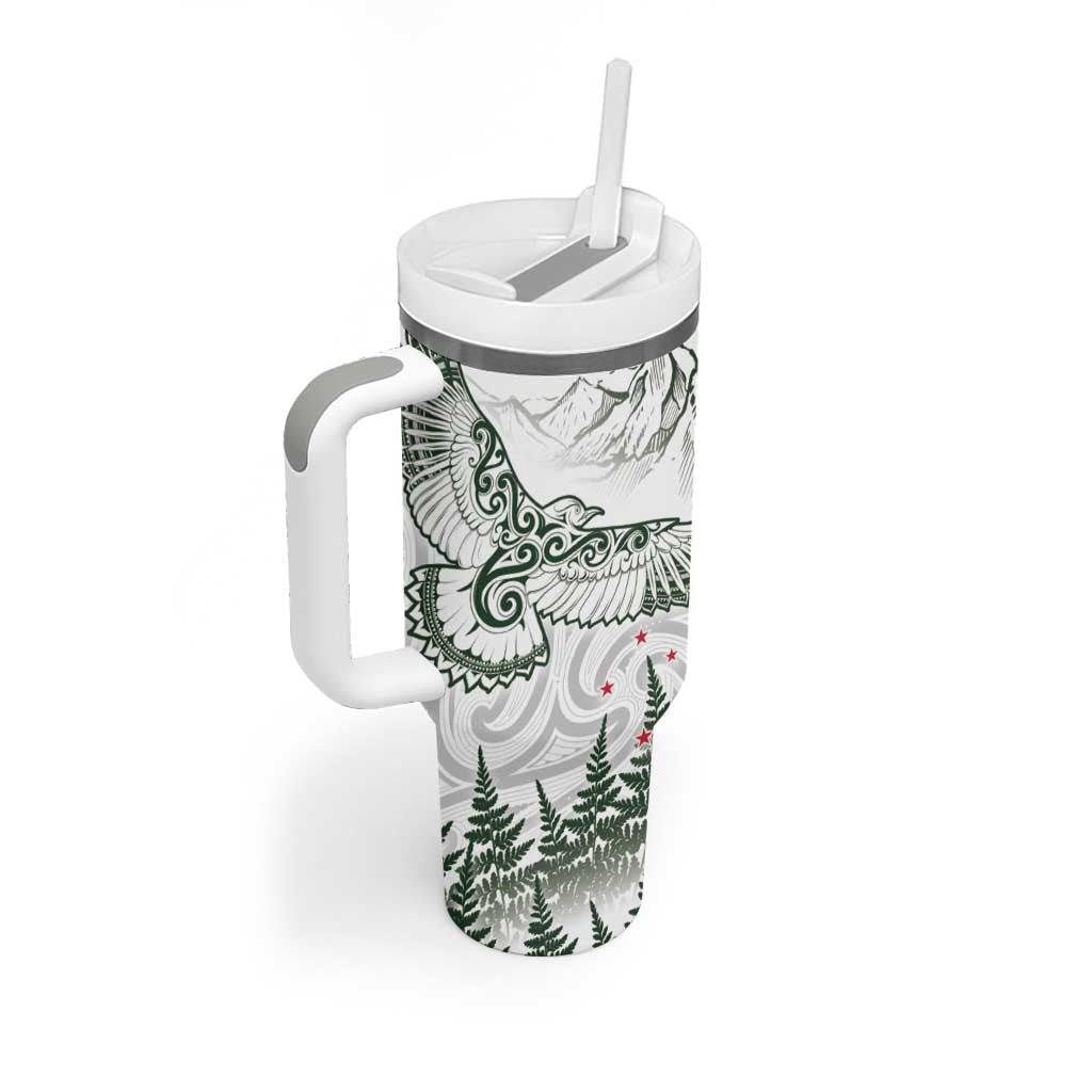 New Zealand Kea Bird Tumbler With Handle Maori Tattoo and Silver Fern Green Color