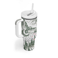 New Zealand Kea Bird Tumbler With Handle Maori Tattoo and Silver Fern Green Color