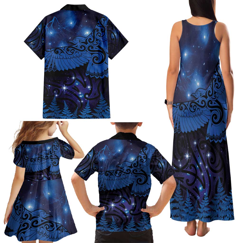 New Zealand Kea Bird Family Matching Tank Maxi Dress and Hawaiian Shirt Maori Tattoo and Silver Fern Matariki Style
