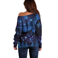 New Zealand Kea Bird Off Shoulder Sweater Maori Tattoo and Silver Fern Matariki Style