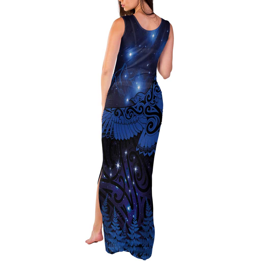New Zealand Kea Bird Tank Maxi Dress Maori Tattoo and Silver Fern Matariki Style