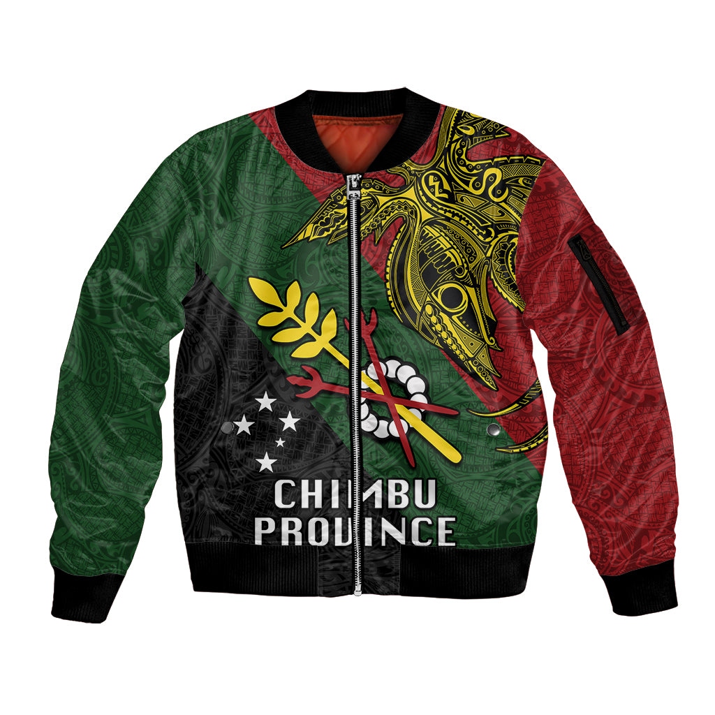 Papua New Guinea Chimbu Province Sleeve Zip Bomber Jacket PNG Birds Of Paradise Polynesian Arty Style LT03 Unisex Green - Polynesian Pride