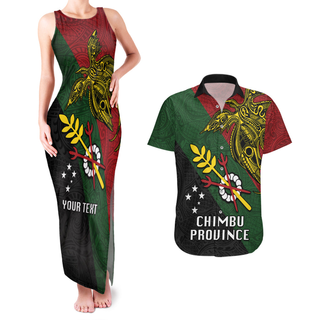 Custom Papua New Guinea Chimbu Province Couples Matching Tank Maxi Dress and Hawaiian Shirt PNG Birds Of Paradise Polynesian Arty Style LT03 Green - Polynesian Pride