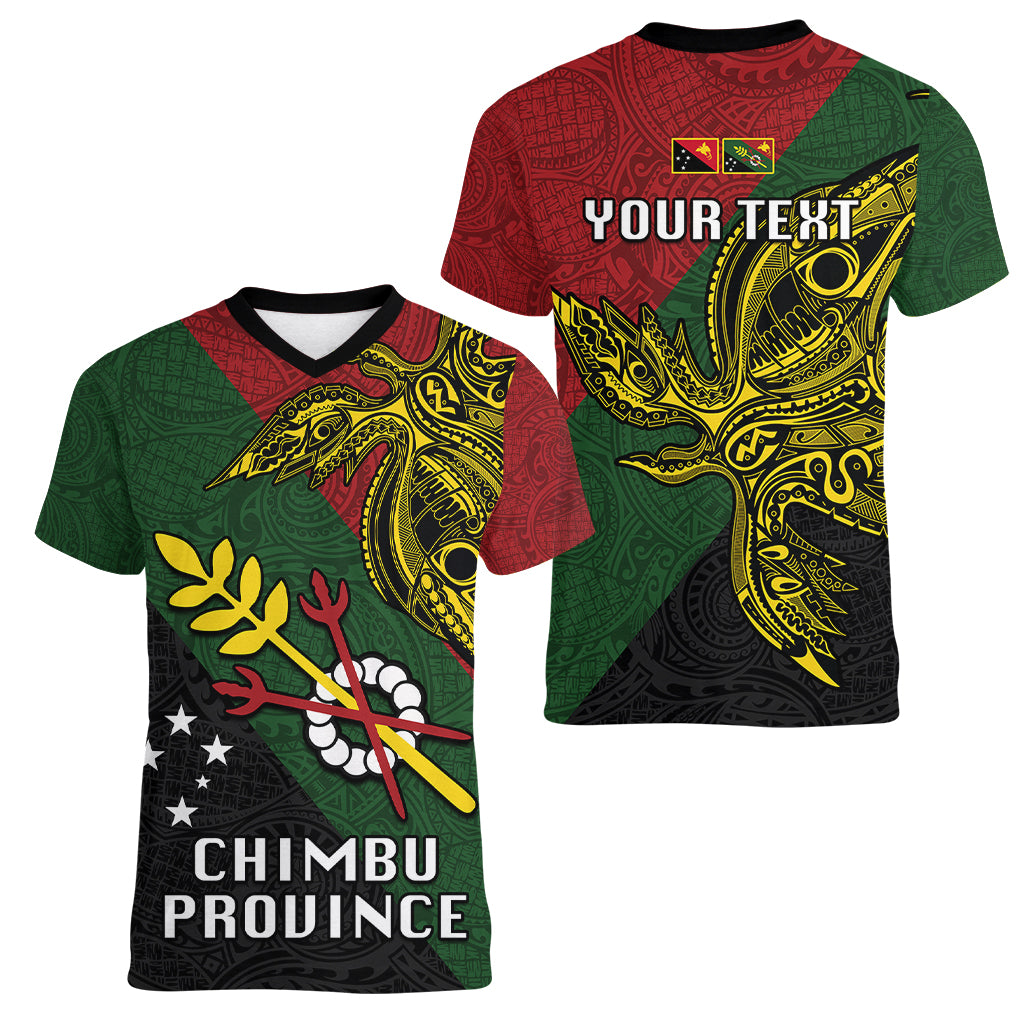 Custom Papua New Guinea Chimbu Province Women V Neck T Shirt PNG Birds Of Paradise Polynesian Arty Style LT03 - Polynesian Pride