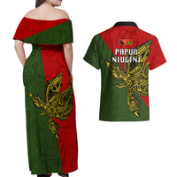 Papua New Guinea Eastern Highlands Province Couples Matching Off Shoulder Maxi Dress and Hawaiian Shirt PNG Birds Of Paradise Polynesian Arty Style LT03 - Polynesian Pride