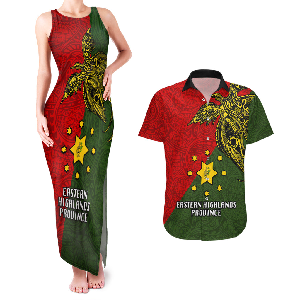 Papua New Guinea Eastern Highlands Province Couples Matching Tank Maxi Dress and Hawaiian Shirt PNG Birds Of Paradise Polynesian Arty Style LT03 Green - Polynesian Pride