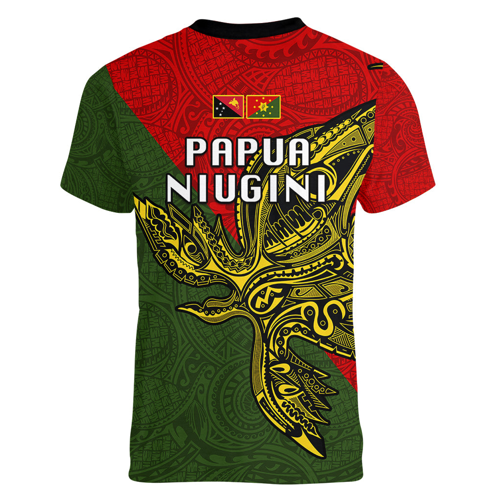 Papua New Guinea Eastern Highlands Province Women V Neck T Shirt PNG Birds Of Paradise Polynesian Arty Style LT03 - Polynesian Pride
