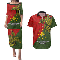 Custom Papua New Guinea Eastern Highlands Province Couples Matching Puletasi Dress and Hawaiian Shirt PNG Birds Of Paradise Polynesian Arty Style LT03 Green - Polynesian Pride