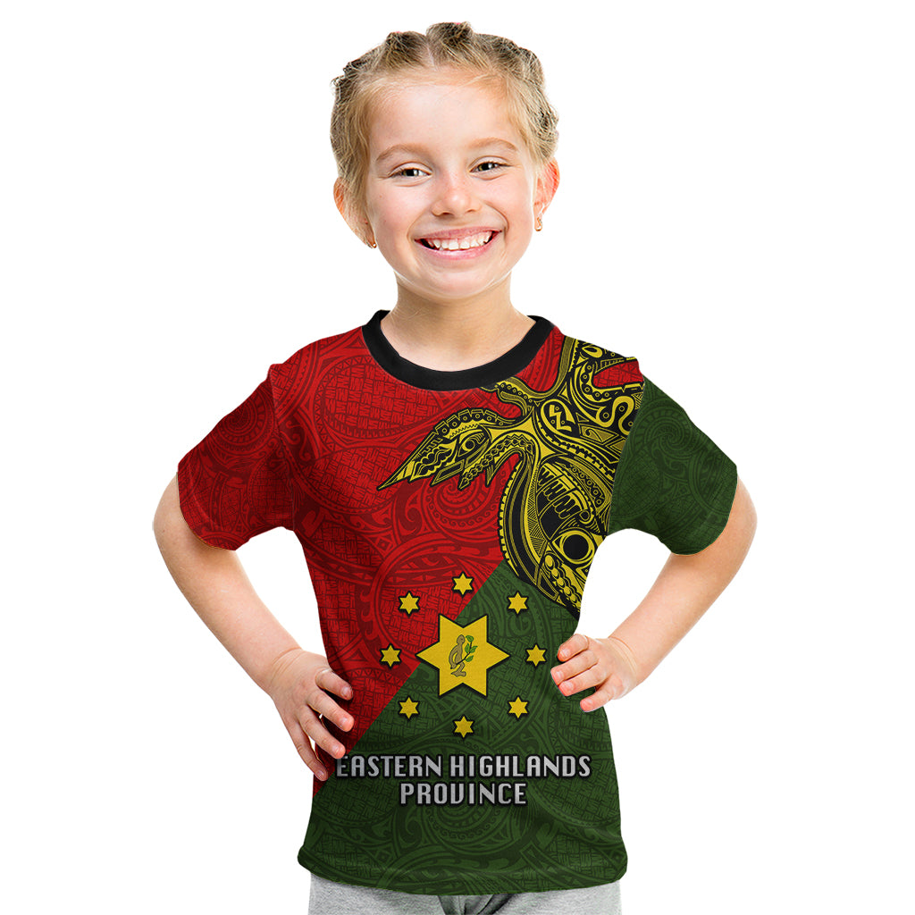 Custom Papua New Guinea Eastern Highlands Province Kid T Shirt PNG Birds Of Paradise Polynesian Arty Style LT03 Green - Polynesian Pride