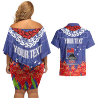 FAST Party Samoa Couples Matching Off Shoulder Short Dress and Hawaiian Shirt Ula Fala Teuila Polynesian Tapa Pattern LT03 - Polynesian Pride