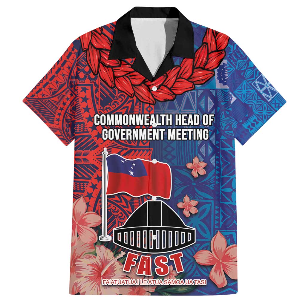 CHOGM FAST Samoa 2024 Family Matching Off Shoulder Maxi Dress and Hawaiian Shirt Samoan Tapa Tribal and Ornament Pattern with Hibiscus