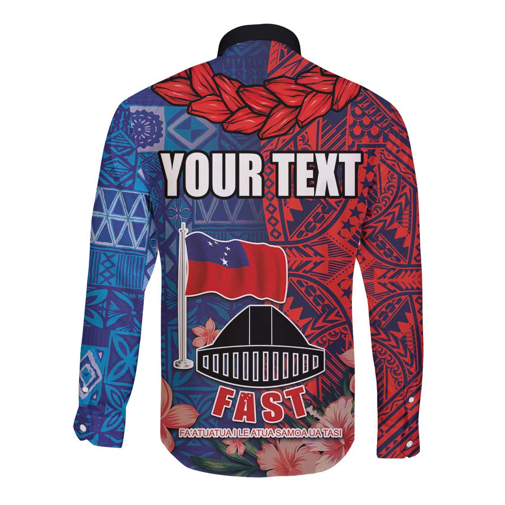 CHOGM FAST Samoa 2024 Long Sleeve Button Shirt Samoan Tapa Tribal and Ornament Pattern with Hibiscus