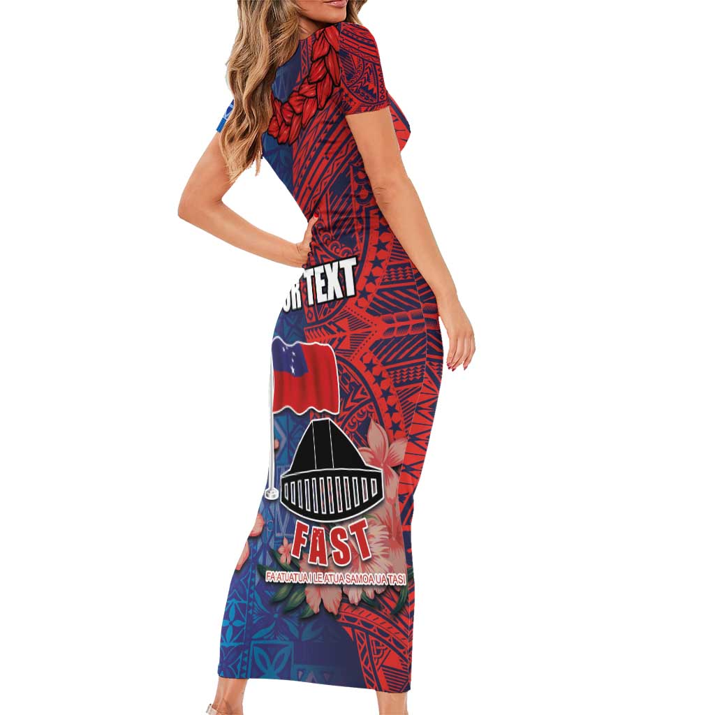 CHOGM FAST Samoa 2024 Short Sleeve Bodycon Dress Samoan Tapa Tribal and Ornament Pattern with Hibiscus