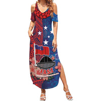 CHOGM FAST Samoa 2024 Summer Maxi Dress Samoan Tapa Tribal and Ornament Pattern with Hibiscus