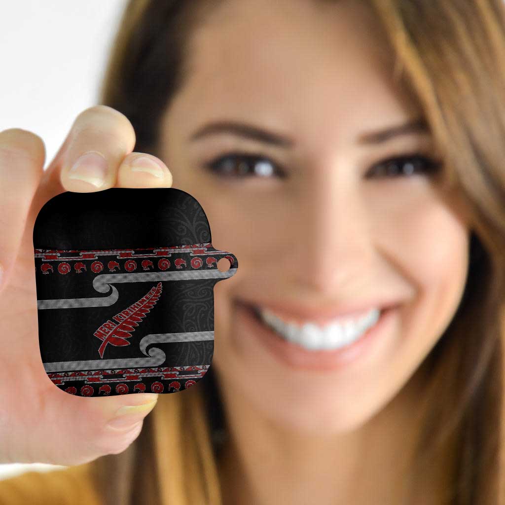 New Zealand Christmas AirPods Case Meri Kirihimete Silver Fern Knit Style Red Color - Polynesian Pride