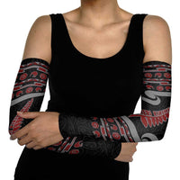 New Zealand Christmas Arm Sleeves Meri Kirihimete Silver Fern Knit Style Red Color - Polynesian Pride