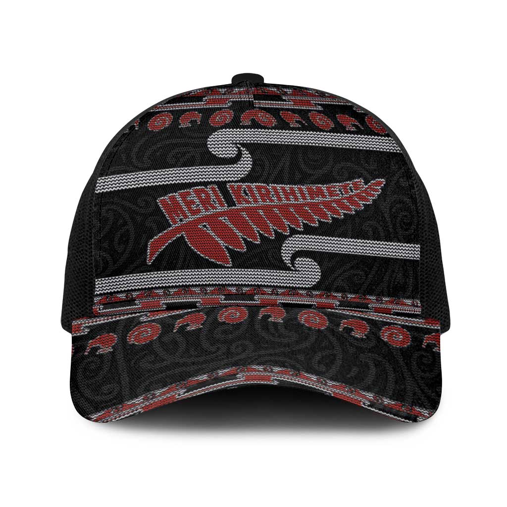 New Zealand Christmas Baseball Net Cap Meri Kirihimete Silver Fern Knit Style Red Color - Polynesian Pride