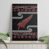 New Zealand Christmas Canvas Wall Art Meri Kirihimete Silver Fern Knit Style Red Color - Polynesian Pride