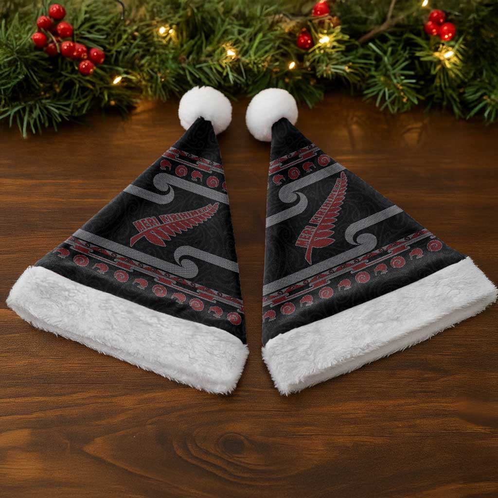 New Zealand Christmas Santa Hat Meri Kirihimete Silver Fern Knit Style Red Color - Polynesian Pride