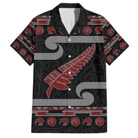 New Zealand Christmas Family Matching Long Sleeve Bodycon Dress and Hawaiian Shirt Meri Kirihimete Silver Fern Knit Style Red Color - Polynesian Pride