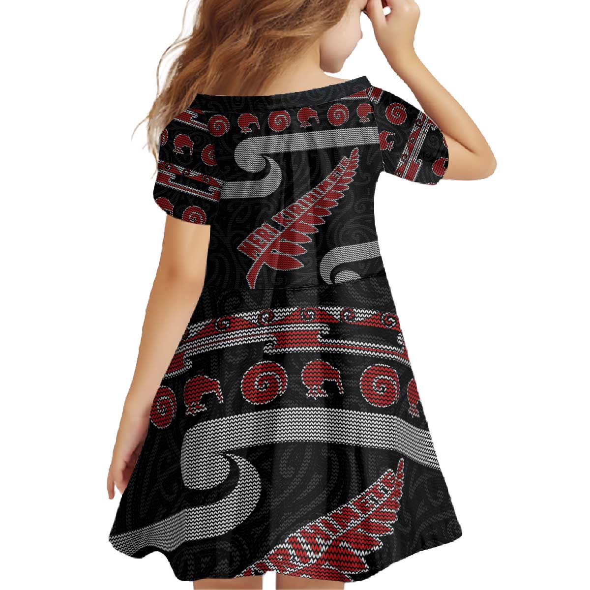 New Zealand Christmas Family Matching Off The Shoulder Long Sleeve Dress and Hawaiian Shirt Meri Kirihimete Silver Fern Knit Style Red Color - Polynesian Pride