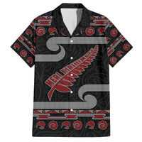 New Zealand Christmas Family Matching Off The Shoulder Long Sleeve Dress and Hawaiian Shirt Meri Kirihimete Silver Fern Knit Style Red Color - Polynesian Pride