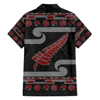 New Zealand Christmas Family Matching Off The Shoulder Long Sleeve Dress and Hawaiian Shirt Meri Kirihimete Silver Fern Knit Style Red Color - Polynesian Pride