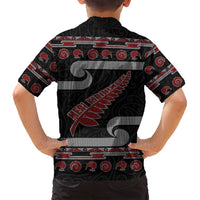 New Zealand Christmas Family Matching Off Shoulder Maxi Dress and Hawaiian Shirt Meri Kirihimete Silver Fern Knit Style Red Color - Polynesian Pride