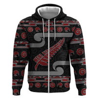 New Zealand Christmas Hoodie Meri Kirihimete Silver Fern Knit Style Red Color - Polynesian Pride