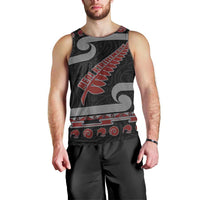 New Zealand Christmas Men Tank Top Meri Kirihimete Silver Fern Knit Style Red Color - Polynesian Pride