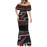 New Zealand Christmas Mermaid Dress Meri Kirihimete Silver Fern Knit Style Red Color - Polynesian Pride