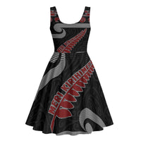New Zealand Christmas Midi Dress Meri Kirihimete Silver Fern Knit Style Red Color - Polynesian Pride
