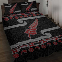 New Zealand Christmas Quilt Bed Set Meri Kirihimete Silver Fern Knit Style Red Color - Polynesian Pride