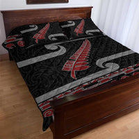 New Zealand Christmas Quilt Bed Set Meri Kirihimete Silver Fern Knit Style Red Color - Polynesian Pride
