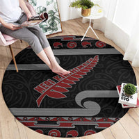 New Zealand Christmas Round Carpet Meri Kirihimete Silver Fern Knit Style Red Color - Polynesian Pride