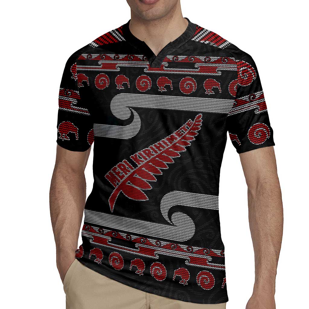 New Zealand Christmas Rugby Jersey Meri Kirihimete Silver Fern Knit Style Red Color - Polynesian Pride