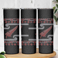 New Zealand Christmas Skinny Tumbler Meri Kirihimete Silver Fern Knit Style Red Color - Polynesian Pride