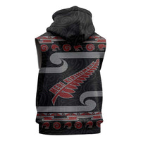 New Zealand Christmas Sleeveless Hoodie Meri Kirihimete Silver Fern Knit Style Red Color - Polynesian Pride