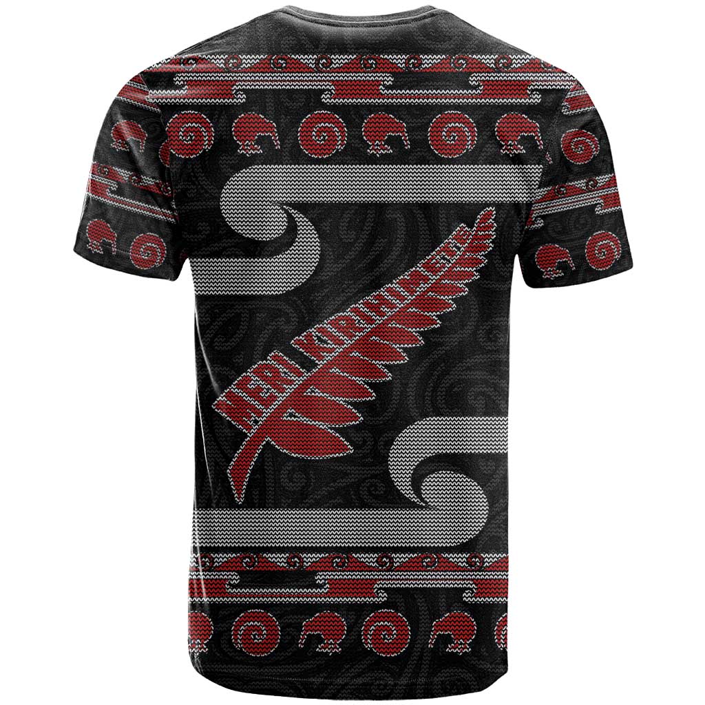 New Zealand Christmas T Shirt Meri Kirihimete Silver Fern Knit Style Red Color - Polynesian Pride