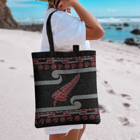 New Zealand Christmas Tote Bag Meri Kirihimete Silver Fern Knit Style Red Color - Polynesian Pride