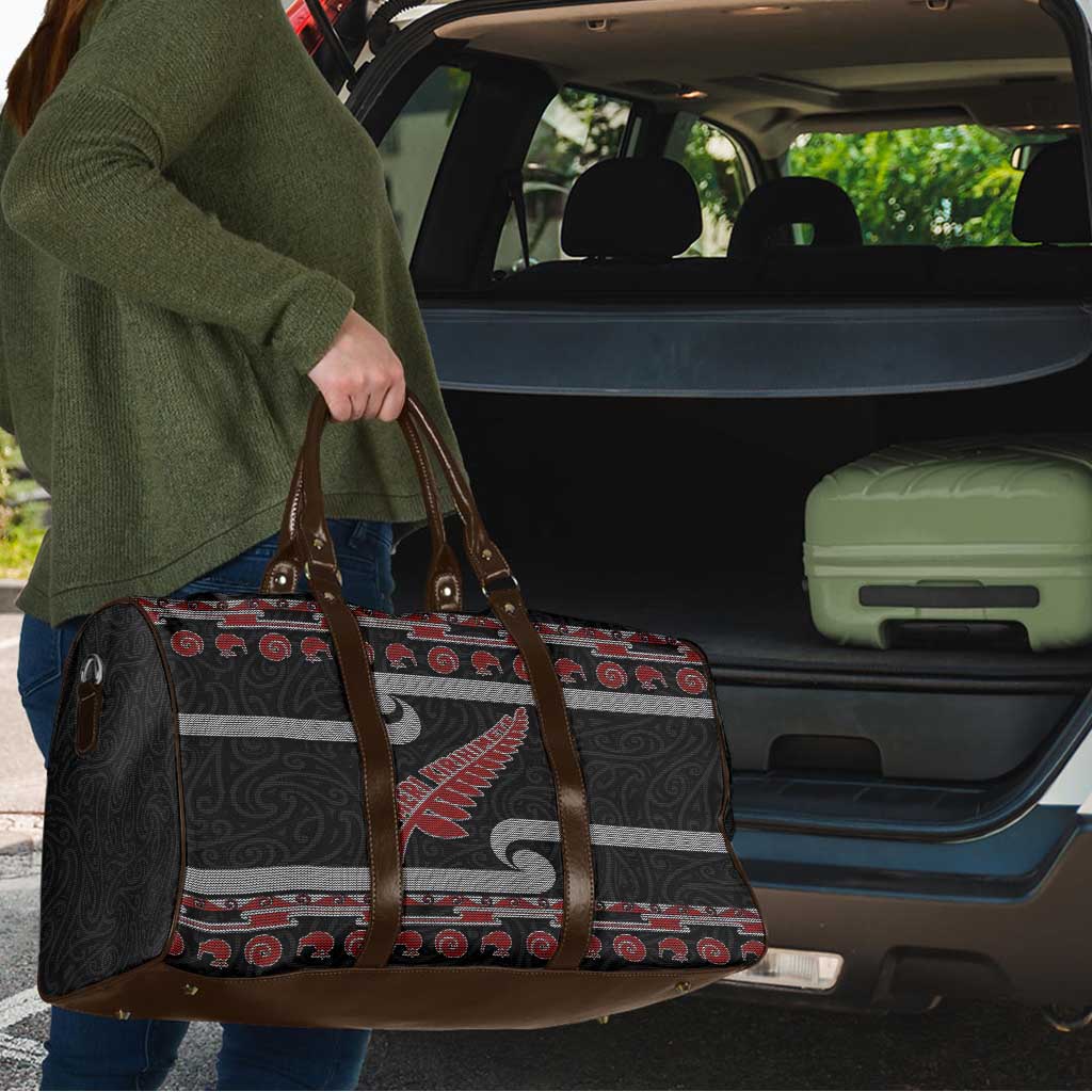 New Zealand Christmas Travel Bag Meri Kirihimete Silver Fern Knit Style Red Color - Polynesian Pride