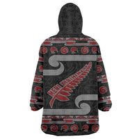 New Zealand Christmas Wearable Blanket Hoodie Meri Kirihimete Silver Fern Knit Style Red Color - Polynesian Pride