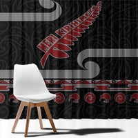 New Zealand Christmas Window Curtain Meri Kirihimete Silver Fern Knit Style Red Color - Polynesian Pride
