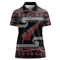 New Zealand Christmas Women Polo Shirt Meri Kirihimete Silver Fern Knit Style Red Color - Polynesian Pride