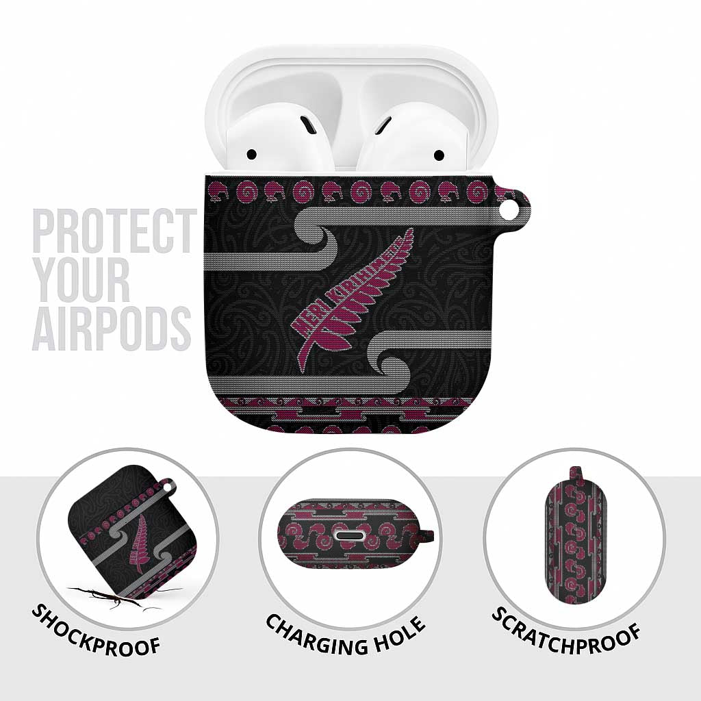 New Zealand Christmas AirPods Case Meri Kirihimete Silver Fern Knit Style Pink Color - Polynesian Pride