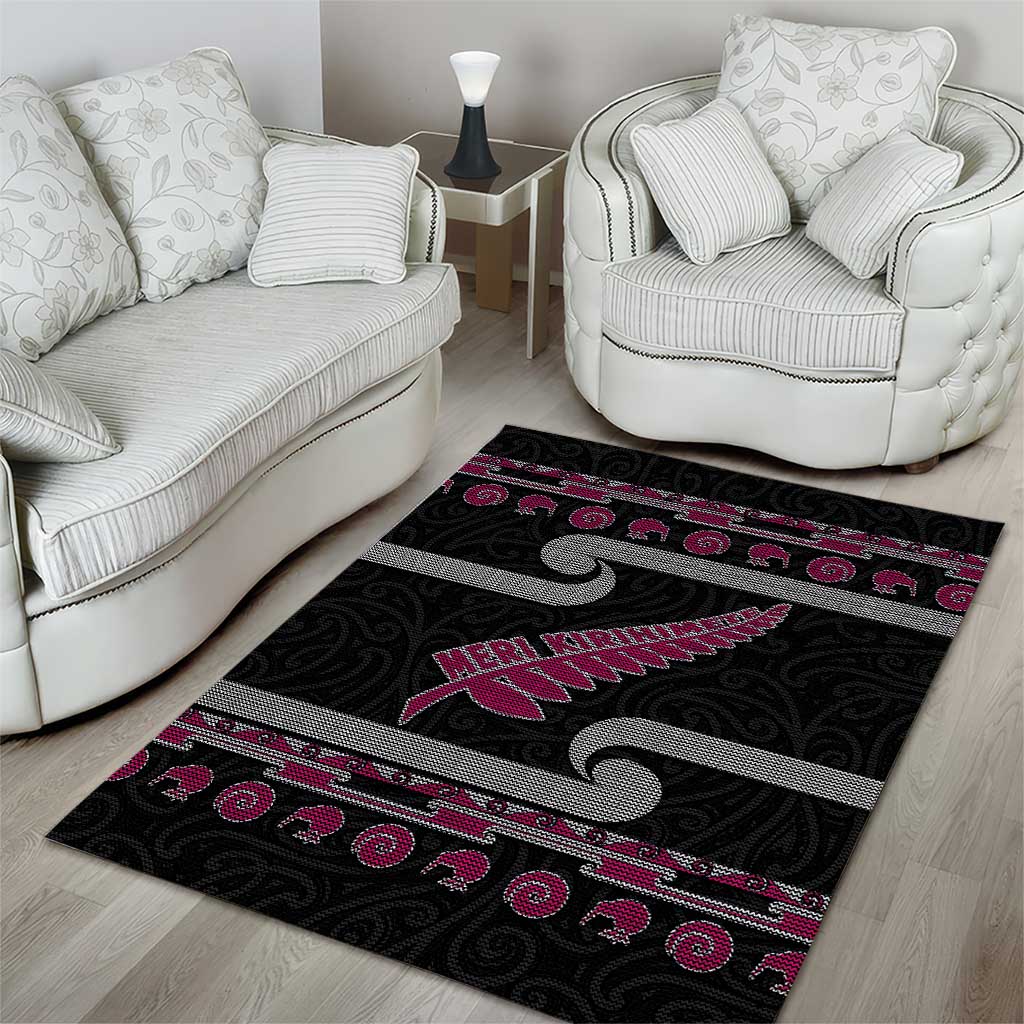 New Zealand Christmas Area Rug Meri Kirihimete Silver Fern Knit Style Pink Color - Polynesian Pride
