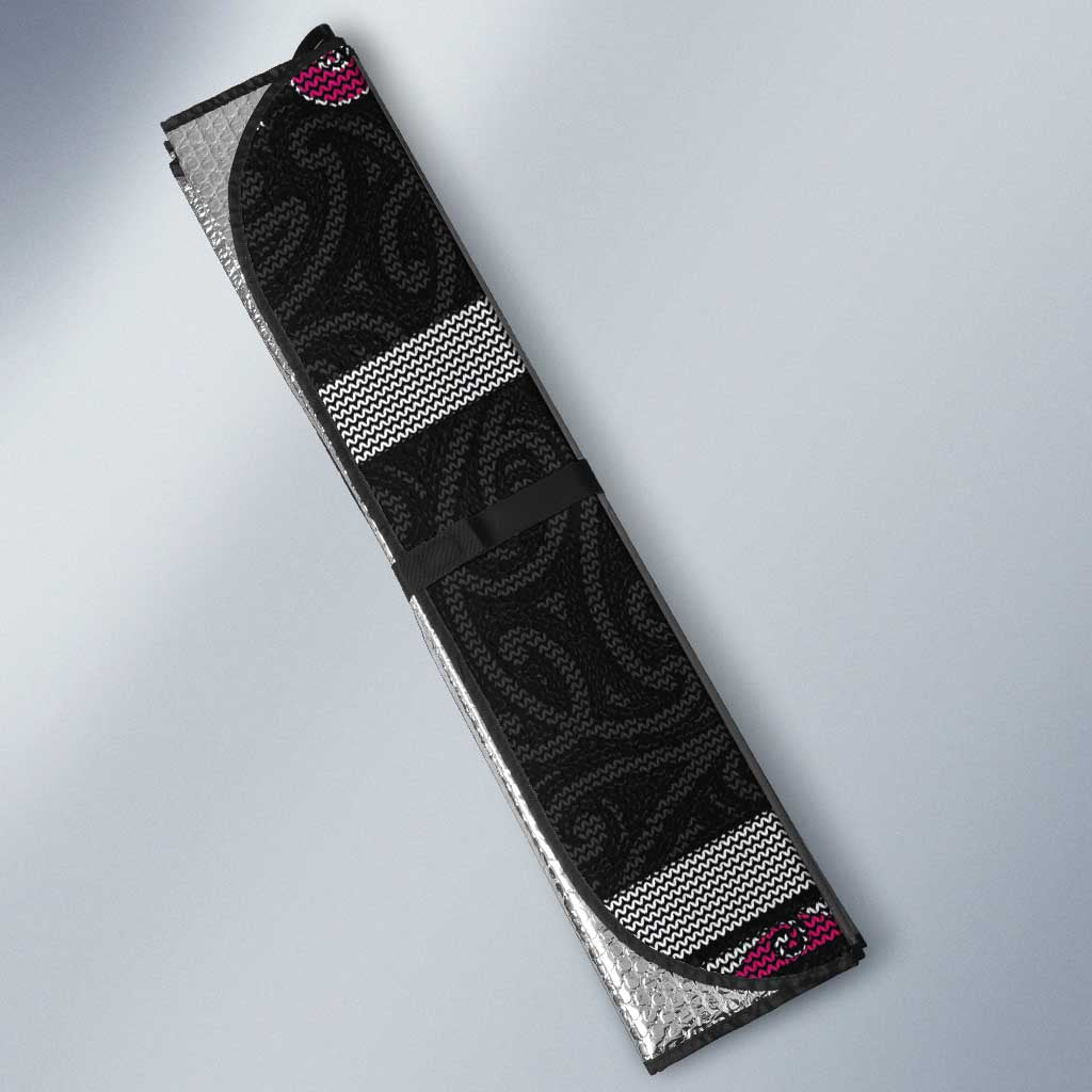 New Zealand Christmas Auto Sun Shade Meri Kirihimete Silver Fern Knit Style Pink Color - Polynesian Pride