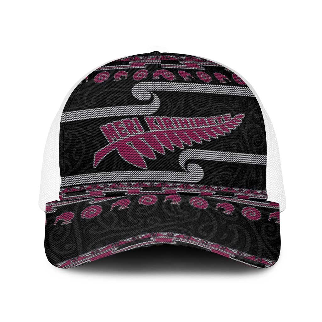 New Zealand Christmas Baseball Net Cap Meri Kirihimete Silver Fern Knit Style Pink Color - Polynesian Pride